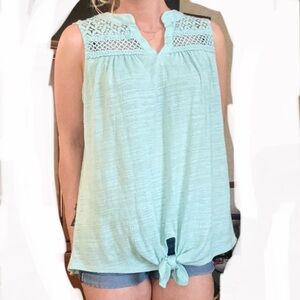 Mint Green Sleeveless Top with Lace Detail